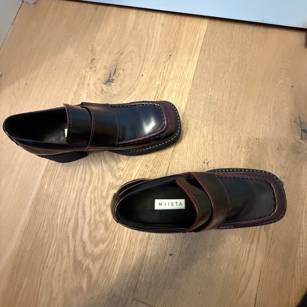 NIB! SOLD OUT COLOR! MIISTA KARINA BURGUNDY BRUSH OFF LEATHER LOAFERS sz38 - Picture 11 of 15